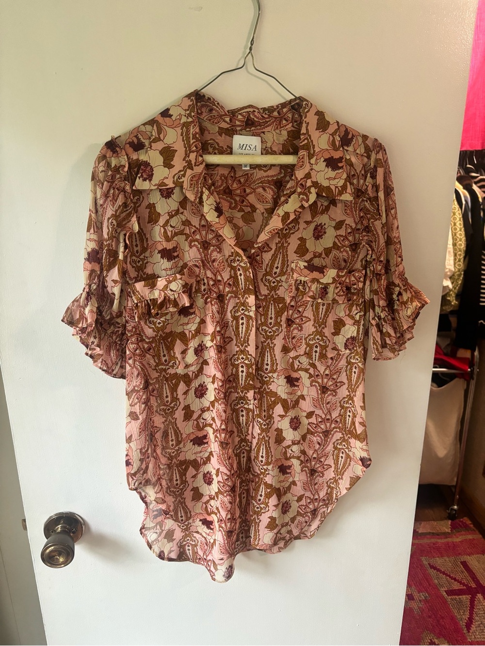 Misa Los Angeles Pink & Brown Floral Paisley Button-Front Blouse